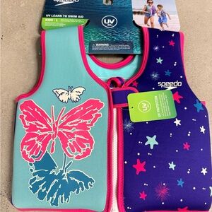 Speedo Kids Swim Vest in Teal and Purple with Stars and Butterfly Size Large NWT
